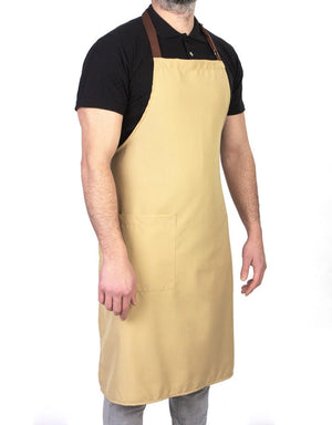 Custom Kitchen Apron with Logo – Beige & Light Brown Adjustable Chef Apron with Pocket, 175 g/m² Poly-Viscose - Pamusan.com