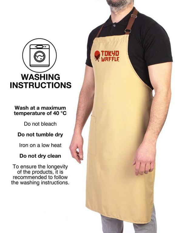 Custom Kitchen Apron with Logo – Beige & Light Brown Adjustable Chef Apron with Pocket, 175 g/m² Poly-Viscose - Pamusan.com