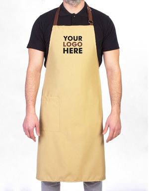 Custom Kitchen Apron with Logo – Beige & Light Brown Adjustable Chef Apron with Pocket, 175 g/m² Poly-Viscose - Pamusan.com