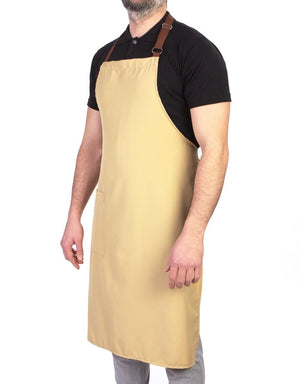 Custom Kitchen Apron with Logo – Beige & Light Brown Adjustable Chef Apron with Pocket, 175 g/m² Poly-Viscose - Pamusan.com