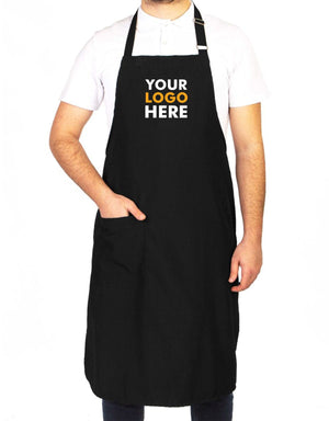 Custom Kitchen Apron with Logo – Black Adjustable Chef Apron with Pocket, 175 g/m² Poly-Viscose - Pamusan.com
