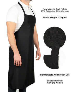 Custom Kitchen Apron with Logo – Black Adjustable Chef Apron with Pocket, 175 g/m² Poly-Viscose - Pamusan.com