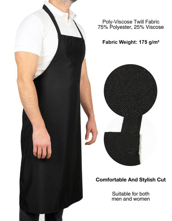 Custom Kitchen Apron with Logo – Black Adjustable Chef Apron with Pocket, 175 g/m² Poly-Viscose - Pamusan.com