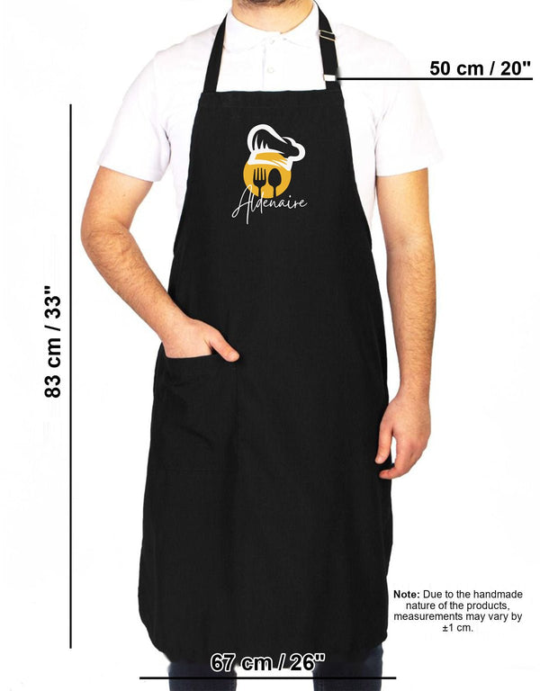 Custom Kitchen Apron with Logo – Black Adjustable Chef Apron with Pocket, 175 g/m² Poly-Viscose - Pamusan.com