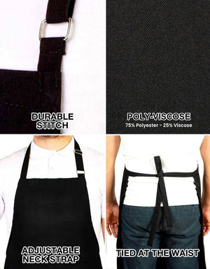 Custom Kitchen Apron with Logo – Black Adjustable Chef Apron with Pocket, 175 g/m² Poly-Viscose - Pamusan.com