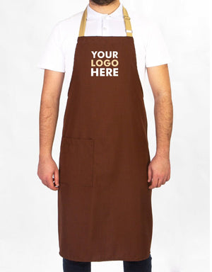 Custom Kitchen Apron with Logo – Brown & Beige Adjustable Chef Apron with Pocket, 175 g/m² Poly-Viscose - Pamusan.com
