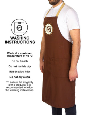 Custom Kitchen Apron with Logo – Brown & Beige Adjustable Chef Apron with Pocket, 175 g/m² Poly-Viscose - Pamusan.com