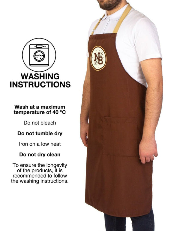 Custom Kitchen Apron with Logo – Brown & Beige Adjustable Chef Apron with Pocket, 175 g/m² Poly-Viscose - Pamusan.com