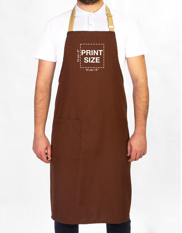 Custom Kitchen Apron with Logo – Brown & Beige Adjustable Chef Apron with Pocket, 175 g/m² Poly-Viscose - Pamusan.com