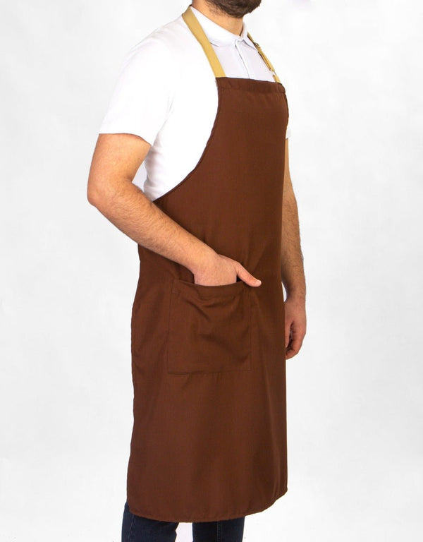 Custom Kitchen Apron with Logo – Brown & Beige Adjustable Chef Apron with Pocket, 175 g/m² Poly-Viscose - Pamusan.com