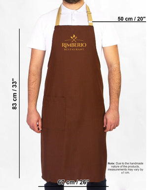 Custom Kitchen Apron with Logo – Brown & Beige Adjustable Chef Apron with Pocket, 175 g/m² Poly-Viscose - Pamusan.com