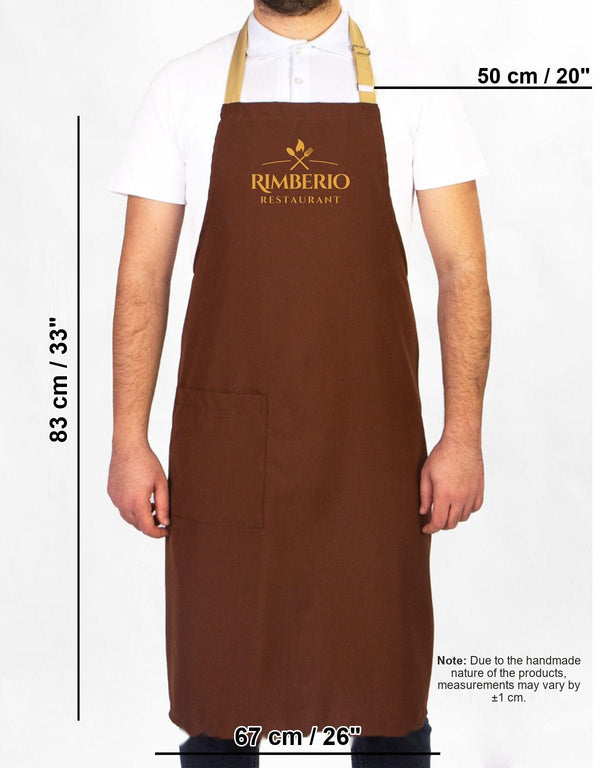 Custom Kitchen Apron with Logo – Brown & Beige Adjustable Chef Apron with Pocket, 175 g/m² Poly-Viscose - Pamusan.com