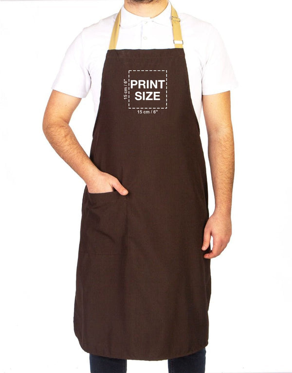 Custom Kitchen Apron with Logo – Dark Brown & Beige Adjustable Chef Apron with Pocket, 175 g/m² Poly-Viscose - Pamusan.com