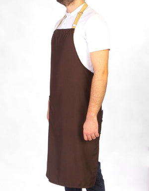 Custom Kitchen Apron with Logo – Dark Brown & Beige Adjustable Chef Apron with Pocket, 175 g/m² Poly-Viscose - Pamusan.com