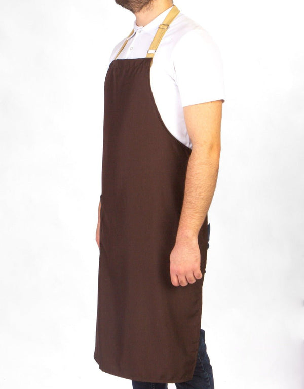 Custom Kitchen Apron with Logo – Dark Brown & Beige Adjustable Chef Apron with Pocket, 175 g/m² Poly-Viscose - Pamusan.com