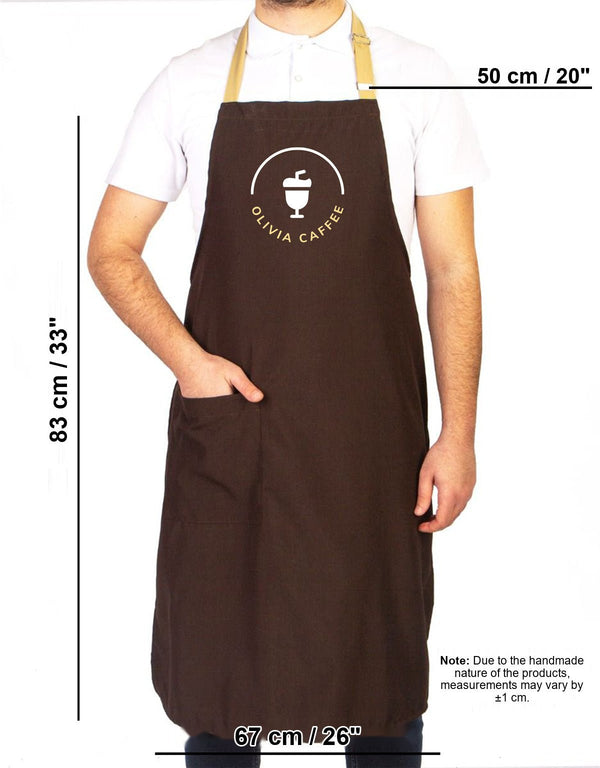 Custom Kitchen Apron with Logo – Dark Brown & Beige Adjustable Chef Apron with Pocket, 175 g/m² Poly-Viscose - Pamusan.com