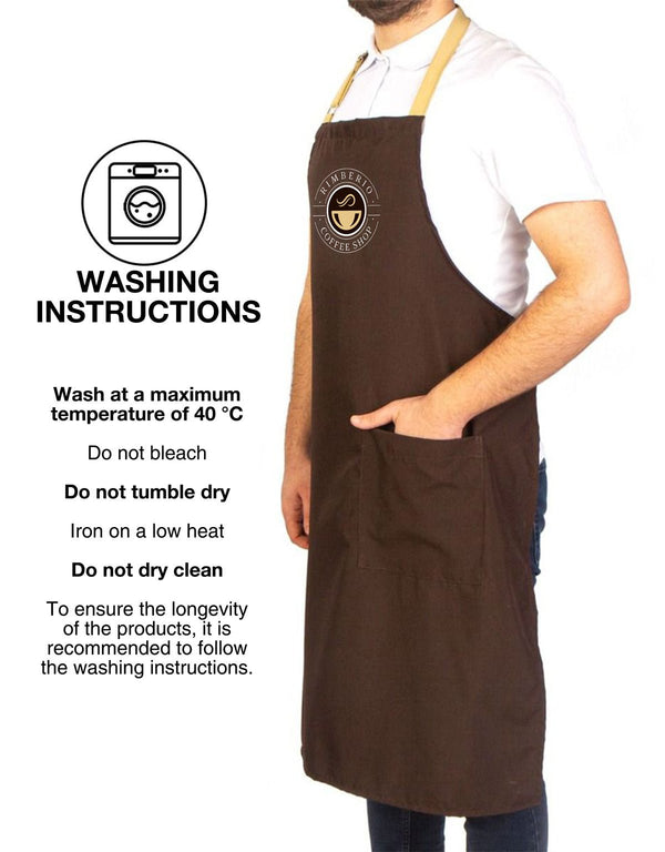 Custom Kitchen Apron with Logo – Dark Brown & Beige Adjustable Chef Apron with Pocket, 175 g/m² Poly-Viscose - Pamusan.com