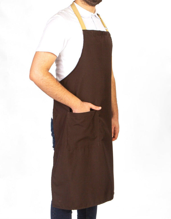 Custom Kitchen Apron with Logo – Dark Brown & Beige Adjustable Chef Apron with Pocket, 175 g/m² Poly-Viscose - Pamusan.com