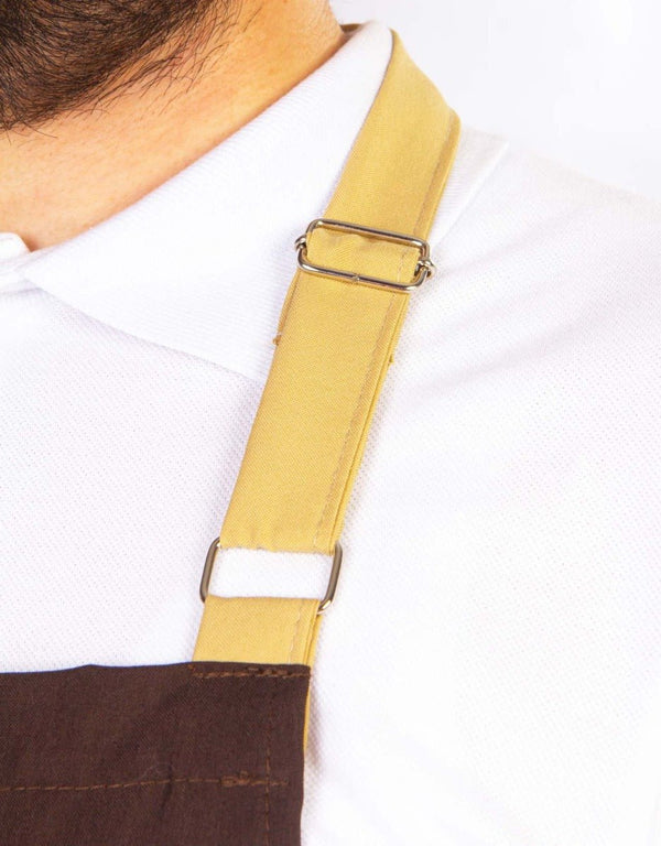 Custom Kitchen Apron with Logo – Dark Brown & Beige Adjustable Chef Apron with Pocket, 175 g/m² Poly-Viscose - Pamusan.com