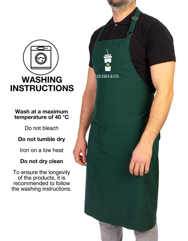 Custom Kitchen Apron with Logo – Green Adjustable Chef Apron with Pocket, 175 g/m² Poly-Viscose - Pamusan.com
