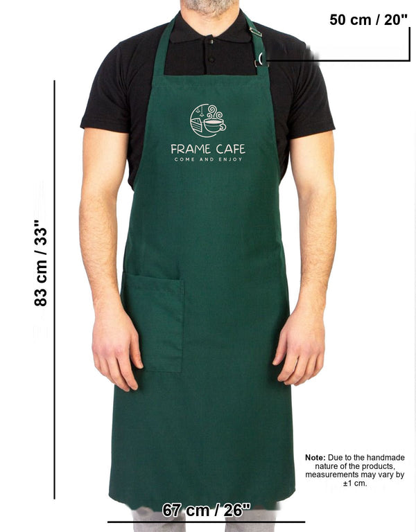 Custom Kitchen Apron with Logo – Green Adjustable Chef Apron with Pocket, 175 g/m² Poly-Viscose - Pamusan.com