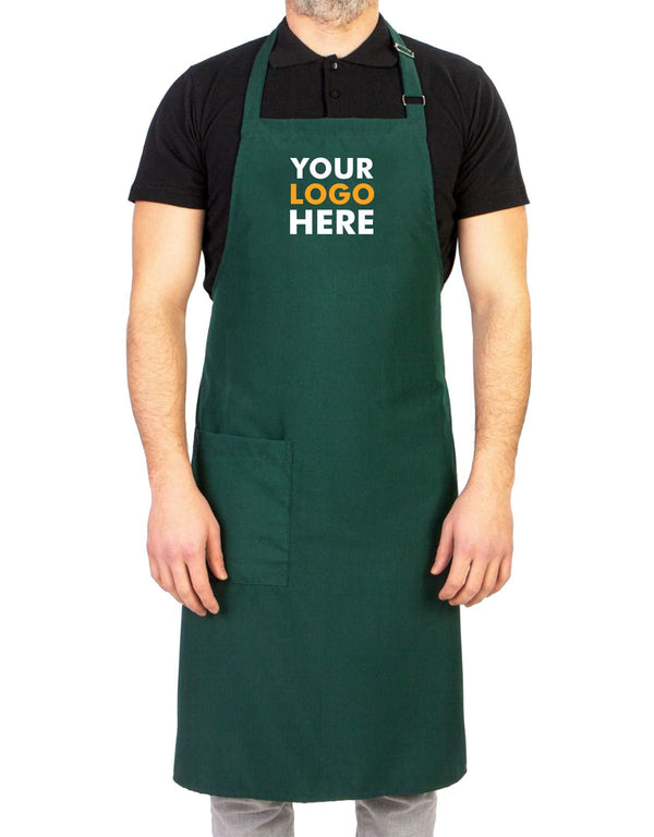 Custom Kitchen Apron with Logo – Green Adjustable Chef Apron with Pocket, 175 g/m² Poly-Viscose - Pamusan.com