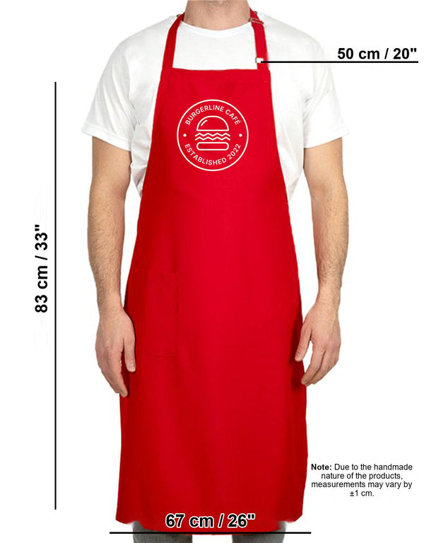 Custom Kitchen Apron with Logo – Red Adjustable Chef Apron with Pocket, 175 g/m² Poly-Viscose - Pamusan.com