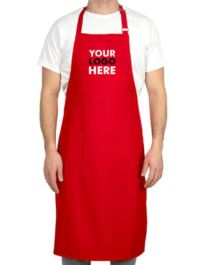 Custom Kitchen Apron with Logo – Red Adjustable Chef Apron with Pocket, 175 g/m² Poly-Viscose - Pamusan.com