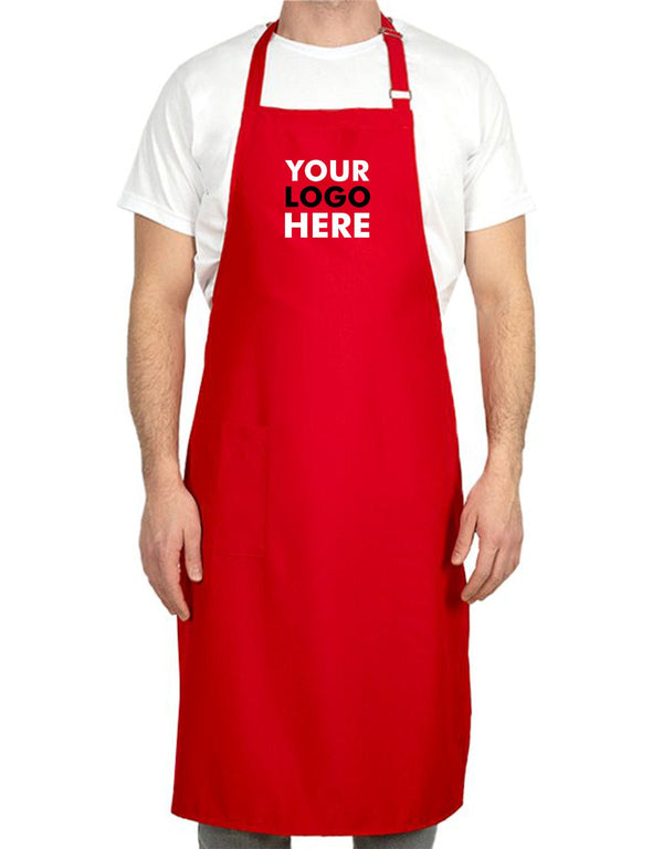 Custom Kitchen Apron with Logo – Red Adjustable Chef Apron with Pocket, 175 g/m² Poly-Viscose - Pamusan.com