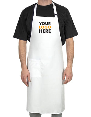 Custom Kitchen Apron with Logo – White Adjustable Chef Apron with Pocket, 175 g/m² Poly-Viscose - Pamusan.com