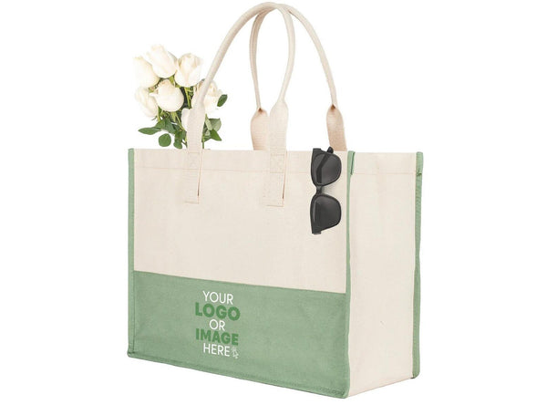 Custom Large Canvas Tote Bag – Mint Green Shopping, Beach & Travel Bag with Pocket for Hotels, Spas, Events - Pamusan.com