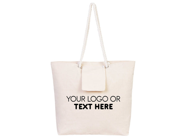 Custom Large Canvas Tote Bag with Logo & Zippered Pocket – 19"x16"x4" - Pamusan.com
