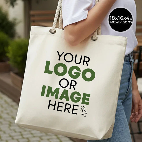 Custom Large Canvas Tote Bag with Logo & Zippered Pocket – 19"x16"x4" - Pamusan.com