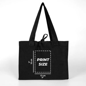 Custom Logo Black Shopping Tote Bags – 14" × 12" × 4" (35 × 30 × 10 cm) – 10 oz - Pamusan.com