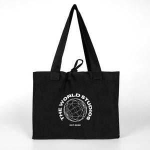 Custom Logo Black Shopping Tote Bags – 14" × 12" × 4" (35 × 30 × 10 cm) – 10 oz - Pamusan.com