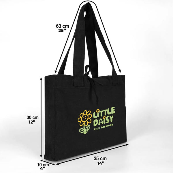 Custom Logo Black Shopping Tote Bags – 14" × 12" × 4" (35 × 30 × 10 cm) – 10 oz - Pamusan.com