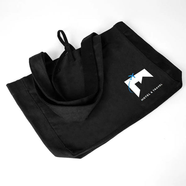 Custom Logo Black Shopping Tote Bags – 14" × 12" × 4" (35 × 30 × 10 cm) – 10 oz - Pamusan.com