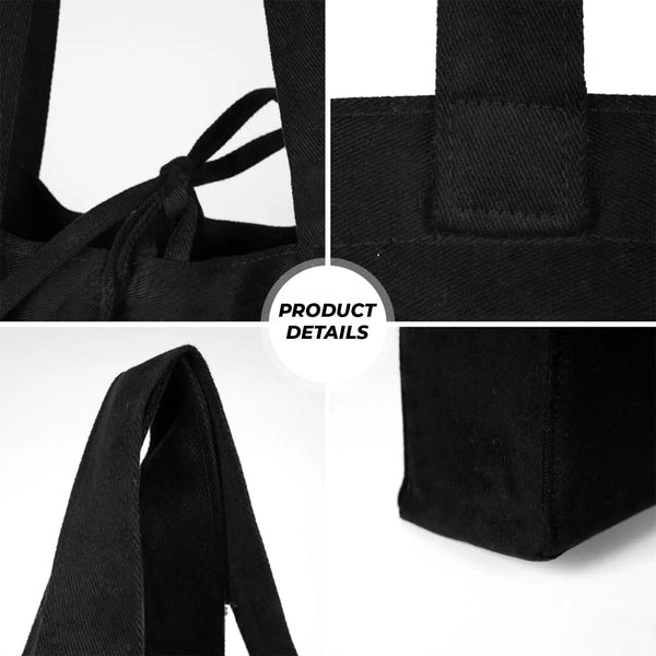 Custom Logo Black Shopping Tote Bags – 14" × 12" × 4" (35 × 30 × 10 cm) – 10 oz - Pamusan.com