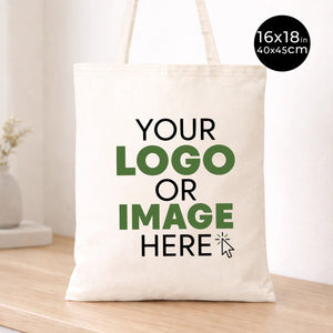 Custom Logo Cotton Tote Bag – 16" × 18" (40 × 45 cm) – Natural 4 oz - Pamusan.com