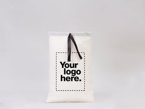 Custom Logo Printed Cotton Bags, 8"W x 12"H (20 x 30 cm) Bridal Gifts, Black Double Drawstring Pouch Bags, Party Favor Bags - Pamusan.com