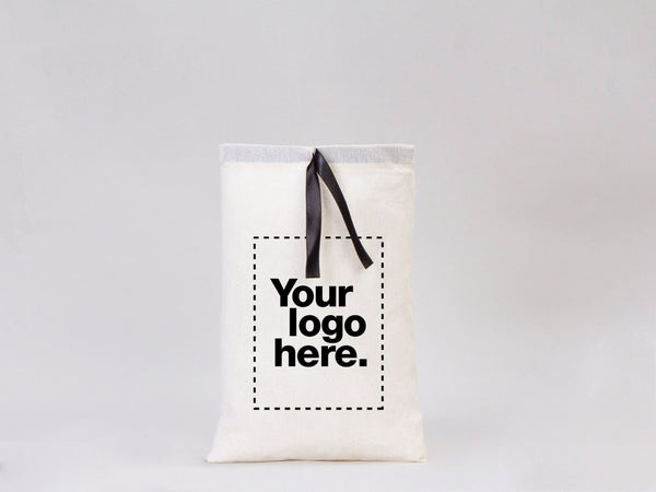 Custom Logo Printed Cotton Bags, 8"W x 12"H (20 x 30 cm) Bridal Gifts, Black Double Drawstring Pouch Bags, Party Favor Bags - Pamusan.com
