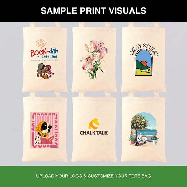 Custom Long Handle Tote Bag 10"x14" With Logo – sample printed designs – Pamusan.com