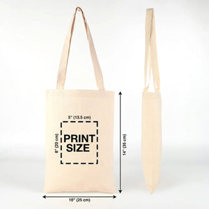 Custom Long Handle Tote Bag 10"x14" With Logo – print size diagram in inches and cm – Pamusan.com