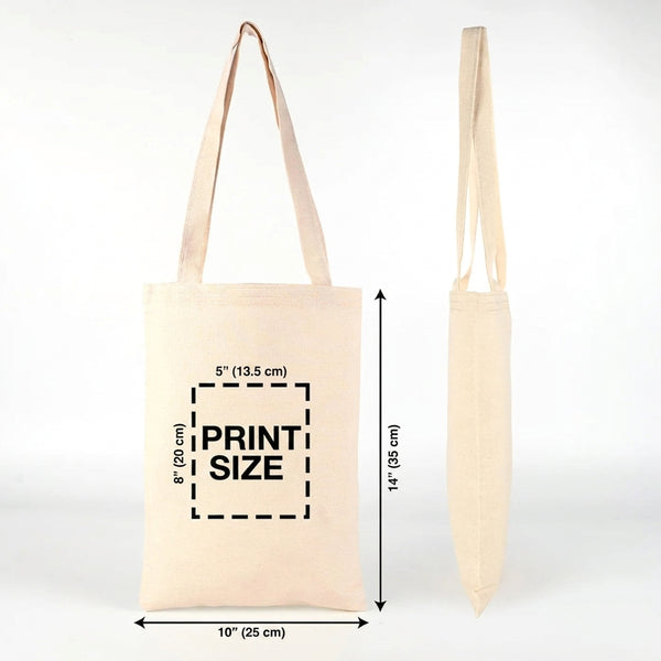 Custom Long Handle Tote Bag 10"x14" With Logo – print size diagram in inches and cm – Pamusan.com