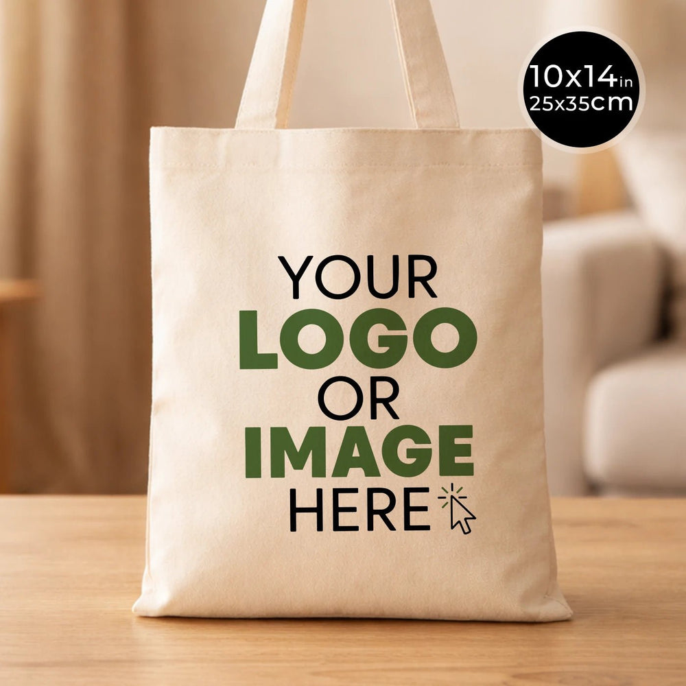 Custom Long Handle Tote Bag 10"x14" – 4.13 Oz - Mini Promotional & Shopping Bag - Pamusan.com