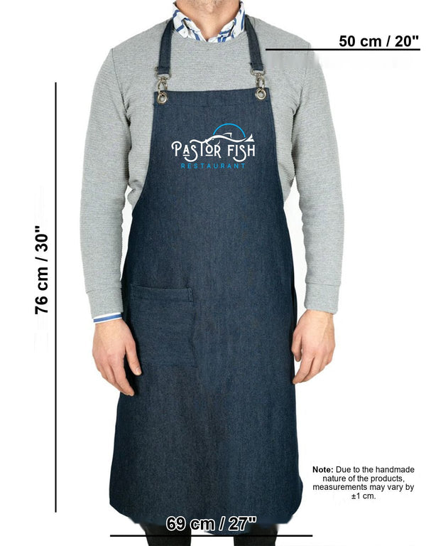 Custom MasterChef Denim Apron with Logo – Navy Blue Chef Apron, 400 g/m² Denim - Pamusan.com