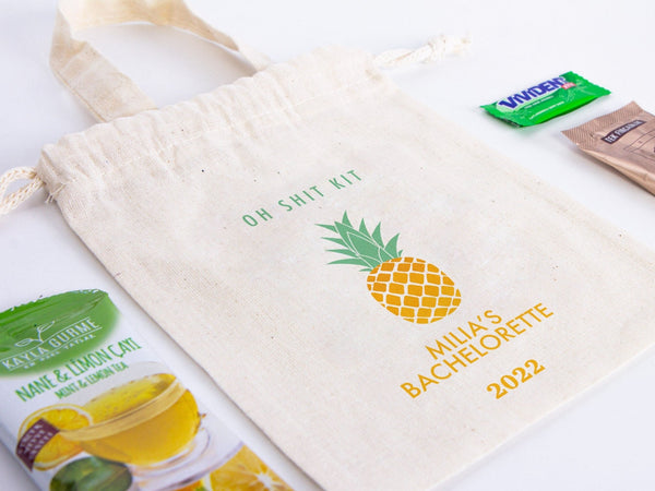 Custom Name Bachelorette Party Bags - 6"W x 8"H (15 x 20 cm) Hangover Kit Pouch, Custom Print Bags For Party - Organic Cotton Bag - Pamusan.com