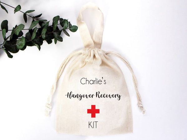 Custom Name Hangover Recovery Kit Bags - 6"W x 8"H (15.5 x 20 cm) - Party Recovery Kit Bags - Survival Kit Pouch - Bachelorette Party - Custom Name Pouch Bags - Pamusan.com
