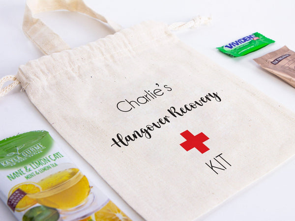 Custom Name Hangover Recovery Kit Bags - 6"W x 8"H (15.5 x 20 cm) - Party Recovery Kit Bags - Survival Kit Pouch - Bachelorette Party - Custom Name Pouch Bags - Pamusan.com