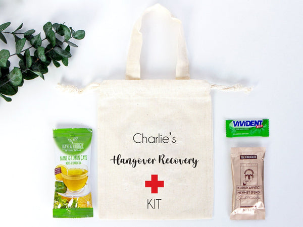 Custom Name Hangover Recovery Kit Bags - 6"W x 8"H (15.5 x 20 cm) - Party Recovery Kit Bags - Survival Kit Pouch - Bachelorette Party - Custom Name Pouch Bags - Pamusan.com